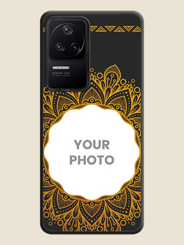 Custom Round Image with Floral Design on Photo on Space Black Soft Matte Mobile Cover - Poco F4 5G - alternate view
