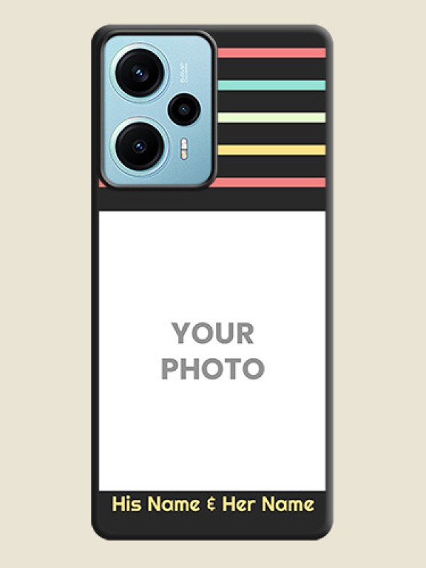 Custom Color Stripes with Photo and Text on Photo  On Space Black Custom Soft Matte Mobile Back Cover - Poco F5 - alternate view
