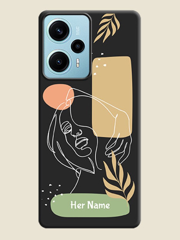 Custom Custom Text With Line Art Of Women & Leaves Design On Space Black Custom Soft Matte Mobile Back Cover - Poco F5 - alternate view