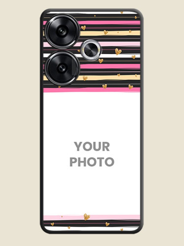 Custom Multicolor Lines and Golden Love Symbols Design on Photo On Space Black Custom Soft Matte Mobile Back Cover - Poco F6 5G - alternate view