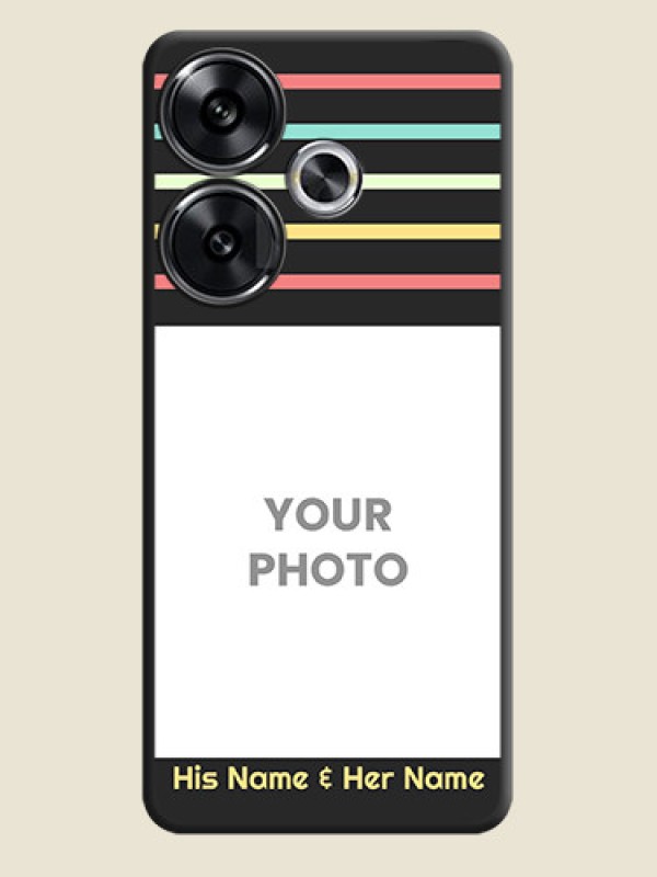 Custom Color Stripes with Photo and Text on Photo On Space Black Custom Soft Matte Mobile Back Cover - Poco F6 5G - alternate view
