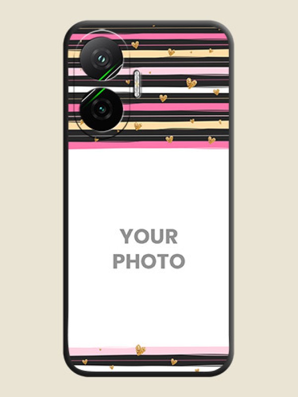 Custom Multicolor Lines and Golden Love Symbols Design on Photo On Space Black Custom Soft Matte Mobile Back Cover - Poco F7 5G - alternate view