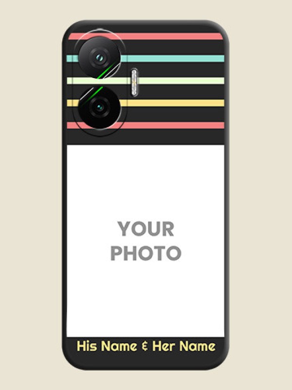 Custom Color Stripes with Photo and Text on Photo On Space Black Custom Soft Matte Mobile Back Cover - Poco F7 5G - alternate view