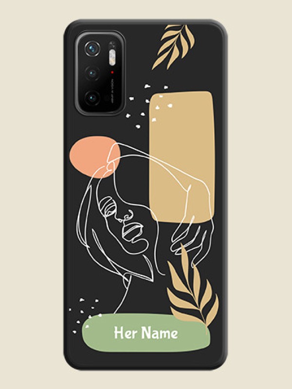 Custom Custom Text With Line Art Of Women & Leaves Design On Space Black Personalized Soft Matte Phone Covers -Poco M3 Pro - alternate view