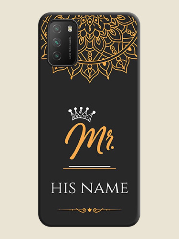 Custom Mr Name with Floral Design  on Personalised Space Black Soft Matte Cases - Poco M3 - alternate view