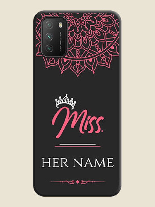 Custom Mrs Name with Floral Design on Space Black Personalized Soft Matte Phone Covers - Poco M3 - alternate view