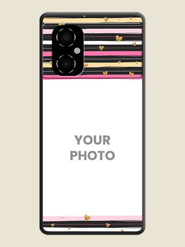 Custom Multicolor Lines and Golden Love Symbols Design on Photo on Space Black Soft Matte Mobile Cover - Poco M4 5G - alternate view