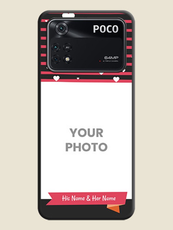 Custom White Color Love Symbols with Pink Lines Pattern on Space Black Custom Soft Matte Phone Cases - Poco M4 Pro 4G - alternate view