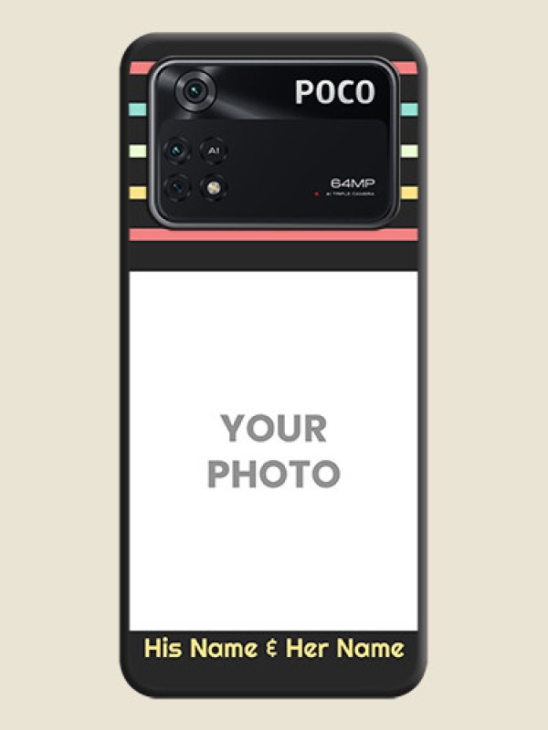 Custom Color Stripes with Photo and Text on Photo on Space Black Soft Matte Mobile Case - Poco M4 Pro 4G - alternate view