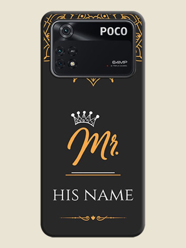 Custom Mr Name with Floral Design  on Personalised Space Black Soft Matte Cases - Poco M4 Pro 4G - alternate view
