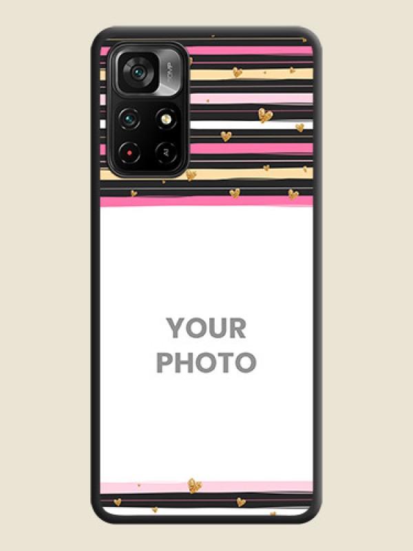 Custom Multicolor Lines and Golden Love Symbols Design on Photo on Space Black Soft Matte Mobile Cover - Poco M4 Pro 5G - alternate view