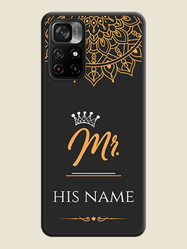 Custom Mr Name with Floral Design  on Personalised Space Black Soft Matte Cases - Poco M4 Pro 5G - alternate view