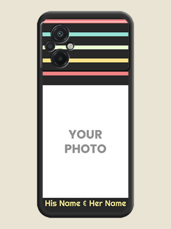 Custom Color Stripes with Photo and Text on Photo on Space Black Soft Matte Mobile Case - Poco M5 - alternate view