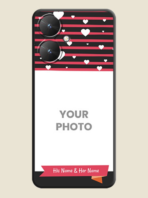 Custom White Color Love Symbols with Pink Lines Pattern On Space Black Custom Soft Matte Mobile Back Cover - Poco M6 5G - alternate view