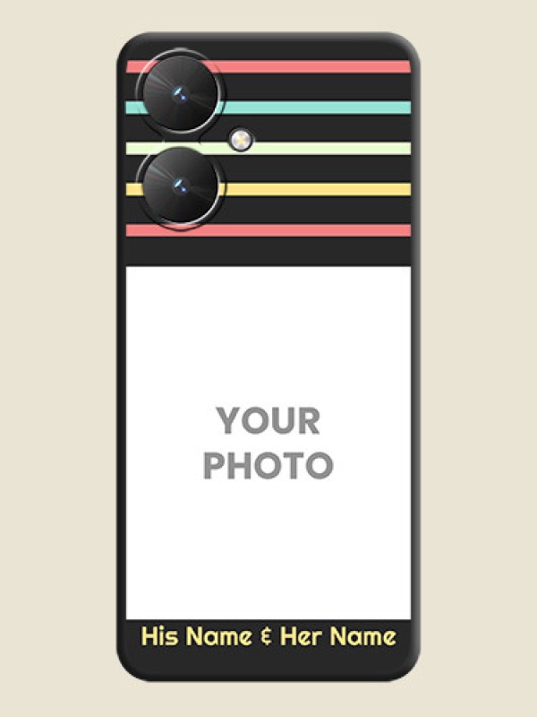 Custom Color Stripes with Photo and Text on Photo  On Space Black Custom Soft Matte Mobile Back Cover - Poco M6 5G - alternate view