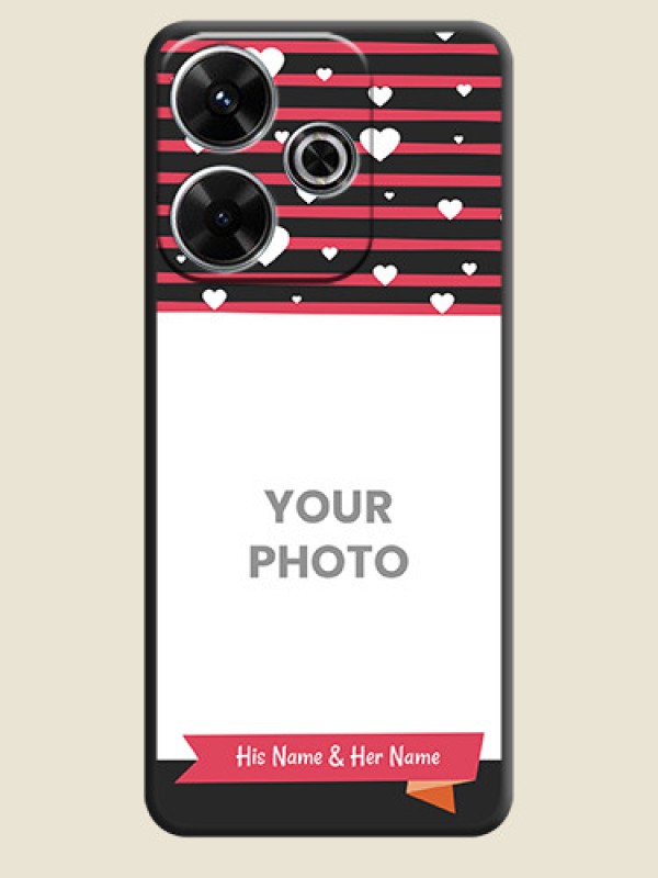 Custom White Color Love Symbols with Pink Lines Pattern On Space Black Custom Soft Matte Mobile Back Cover - Poco M6 Plus 5G - alternate view