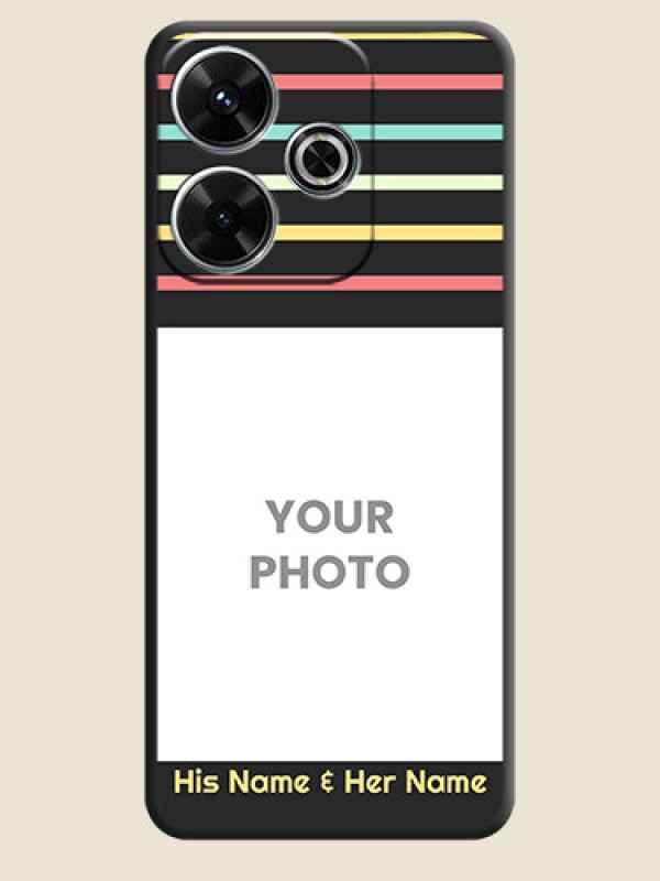 Custom Color Stripes with Photo and Text on Photo On Space Black Custom Soft Matte Mobile Back Cover - Poco M6 Plus 5G - alternate view