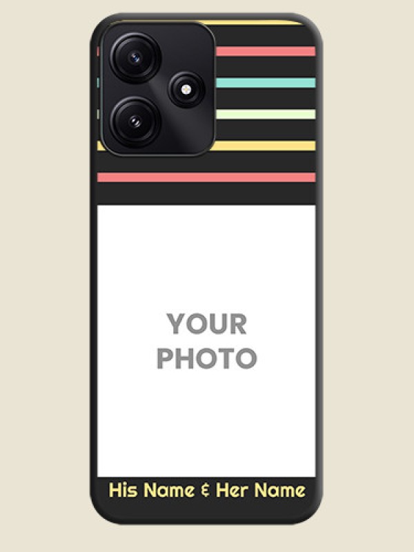 Custom Color Stripes with Photo and Text - Photo on Space Black Soft Matte Mobile Case - Poco M6 Pro 5G - alternate view