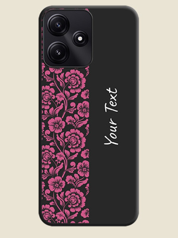 Custom Pink Floral Pattern Design With Custom Text On Space Black Personalized Soft Matte Phone Covers - Poco M6 Pro 5G - alternate view