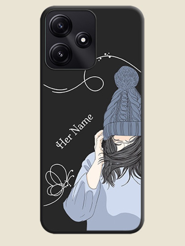 Custom Girl With Blue Winter Outfiit Custom Text Design On Space Black Personalized Soft Matte Phone Covers - Poco M6 Pro 5G - alternate view