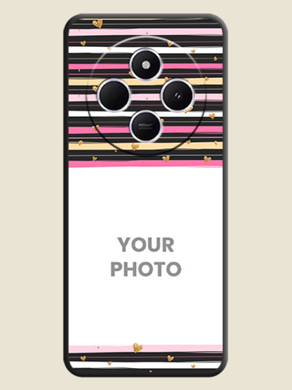 Custom Multicolor Lines and Golden Love Symbols Design on Photo On Space Black Custom Soft Matte Mobile Back Cover - Poco M7 5G - alternate view
