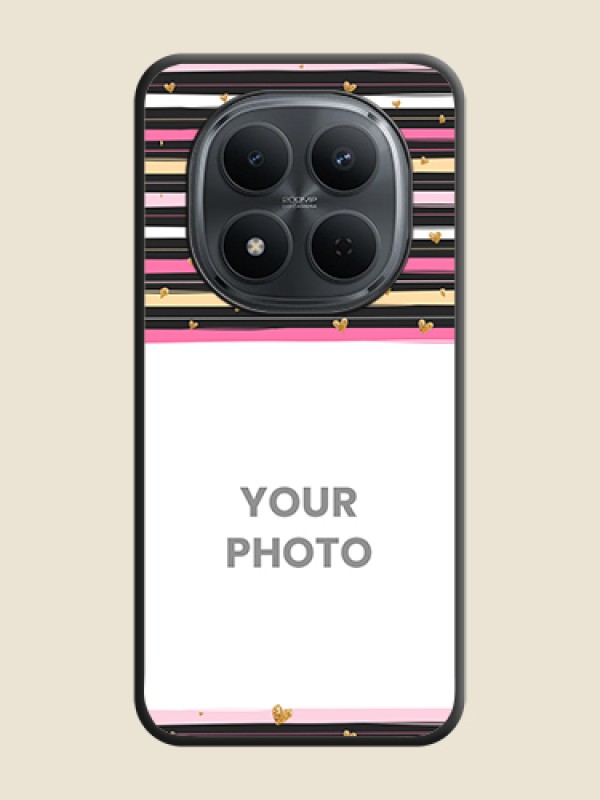 Custom Multicolor Lines and Golden Love Symbols Design on Photo On Space Black Custom Soft Matte Mobile Back Cover - Poco M8 5G - alternate view