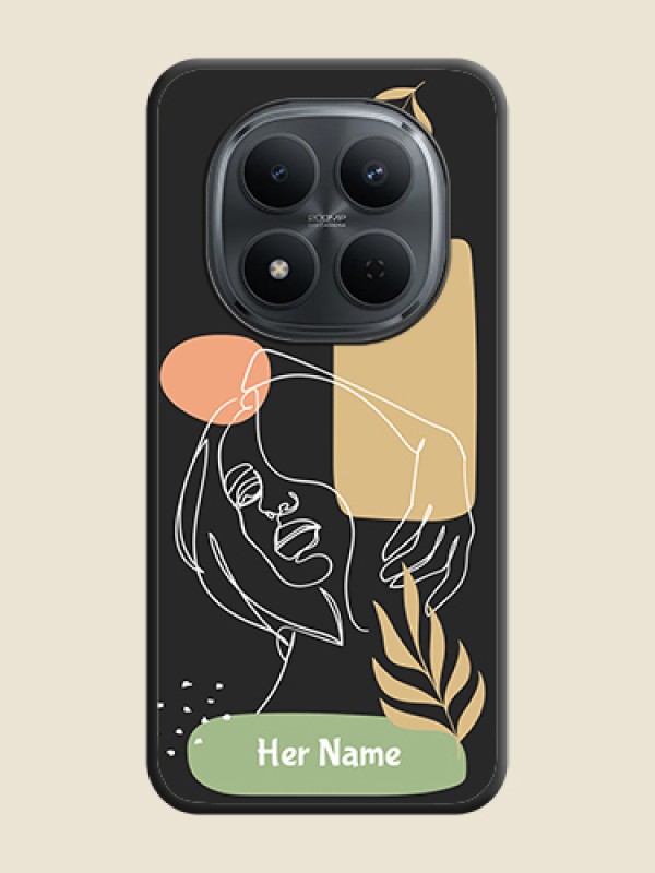 Custom Custom Text With Line Art Of Women & Leaves Design On Space Black Custom Soft Matte Mobile Back Cover - Poco M8 5G - alternate view