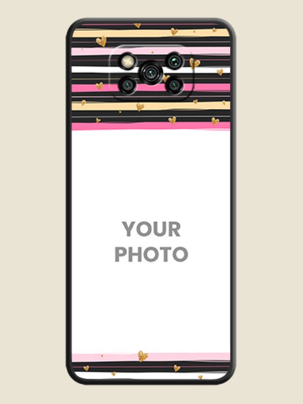 Custom Multicolor Lines and Golden Love Symbols Design on Photo on Space Black Soft Matte Mobile Cover - Poco X3 Pro - alternate view