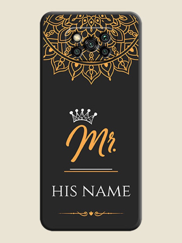 Custom Mr Name with Floral Design  on Personalised Space Black Soft Matte Cases - Poco X3 - alternate view