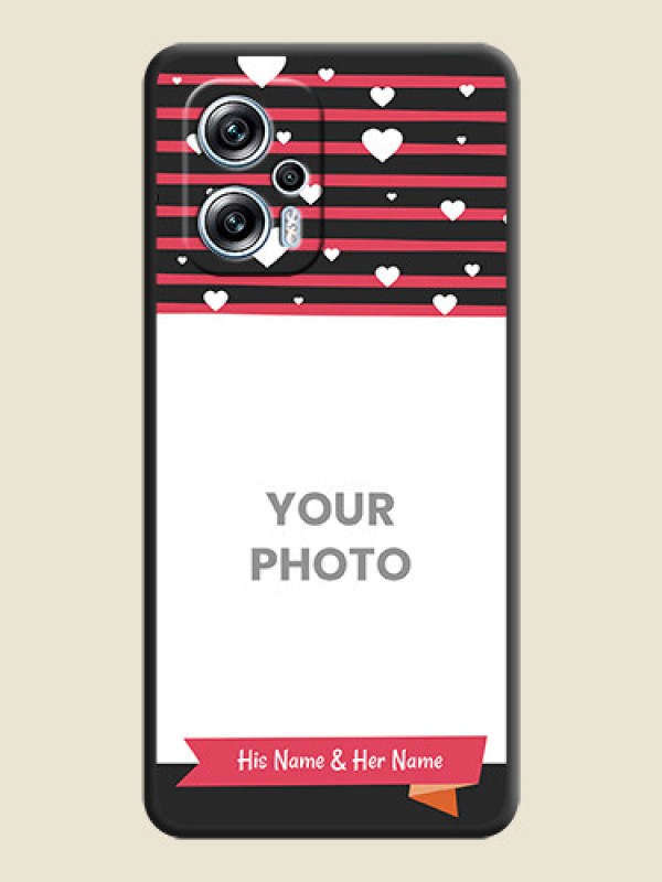 Custom White Color Love Symbols with Pink Lines Pattern on Space Black Custom Soft Matte Phone Cases - Poco X4 Gt 5G - alternate view