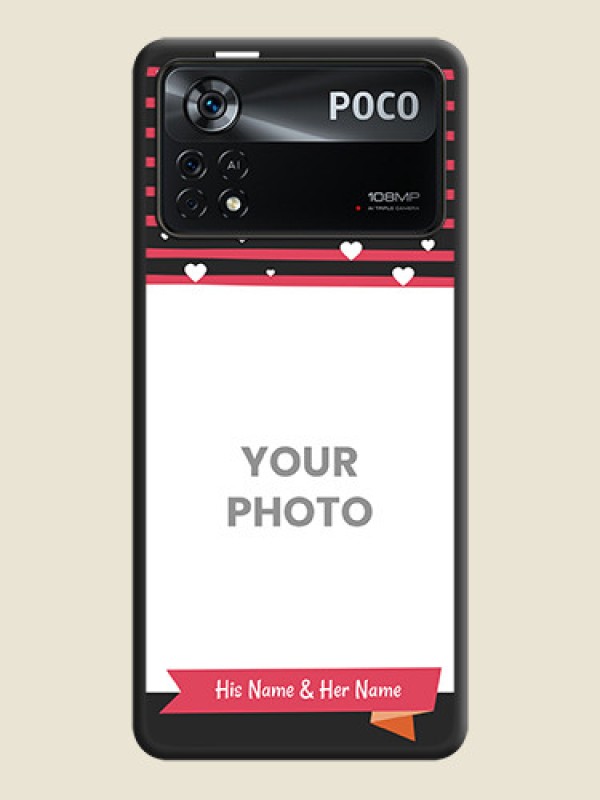 Custom White Color Love Symbols with Pink Lines Pattern on Space Black Custom Soft Matte Phone Cases - Poco X4 Pro 5G - alternate view