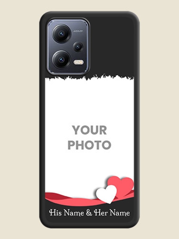 Custom Pin Color Love Shaped Ribbon Design with Text on Space Black Custom Soft Matte Phone Back Cover - Poco X5 5G - alternate view