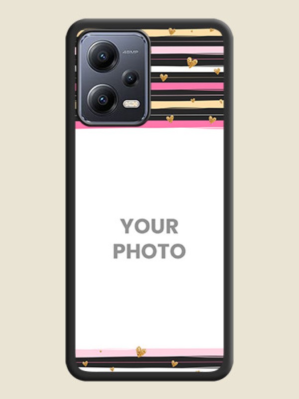 Custom Multicolor Lines and Golden Love Symbols Design on Photo on Space Black Soft Matte Mobile Cover - Poco X5 5G - alternate view