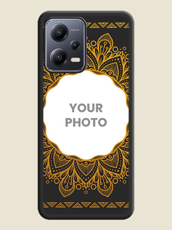 Custom Round Image with Floral Design on Photo on Space Black Soft Matte Mobile Cover - Poco X5 5G - alternate view