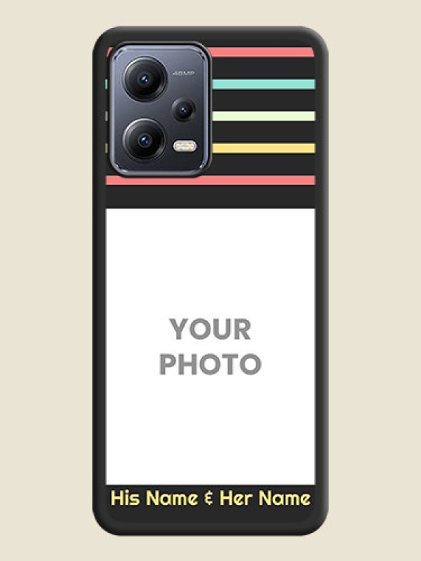 Custom Color Stripes with Photo and Text on Photo on Space Black Soft Matte Mobile Case - Poco X5 5G - alternate view