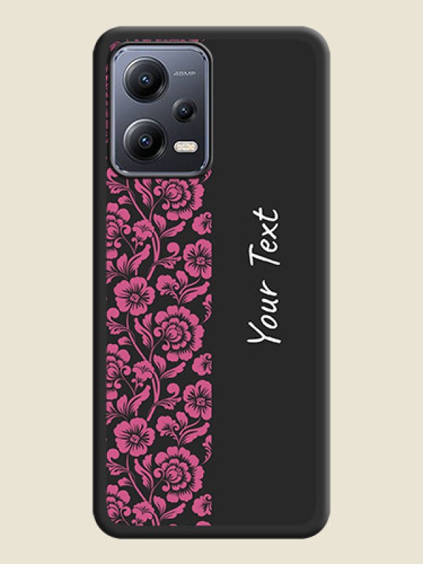 Custom Pink Floral Pattern Design With Custom Text On Space Black Personalized Soft Matte Phone Covers -Poco X5 5G - alternate view