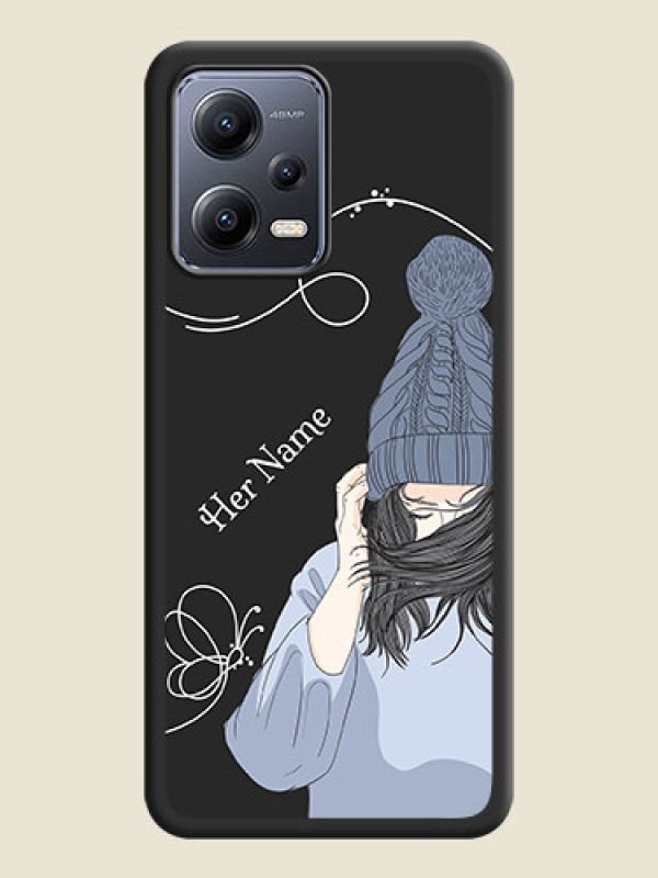 Custom Girl With Blue Winter Outfiit Custom Text Design On Space Black Personalized Soft Matte Phone Covers -Poco X5 5G - alternate view
