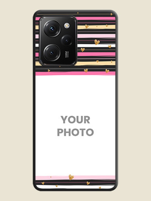 Custom Multicolor Lines and Golden Love Symbols Design - Photo on Space Black Soft Matte Mobile Cover -Poco X5 Pro 5G - alternate view