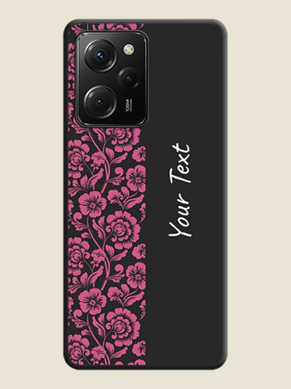 Custom Pink Floral Pattern Design With Custom Text On Space Black Personalized Soft Matte Phone Covers -ApplePoco X5 Pro 5G - alternate view