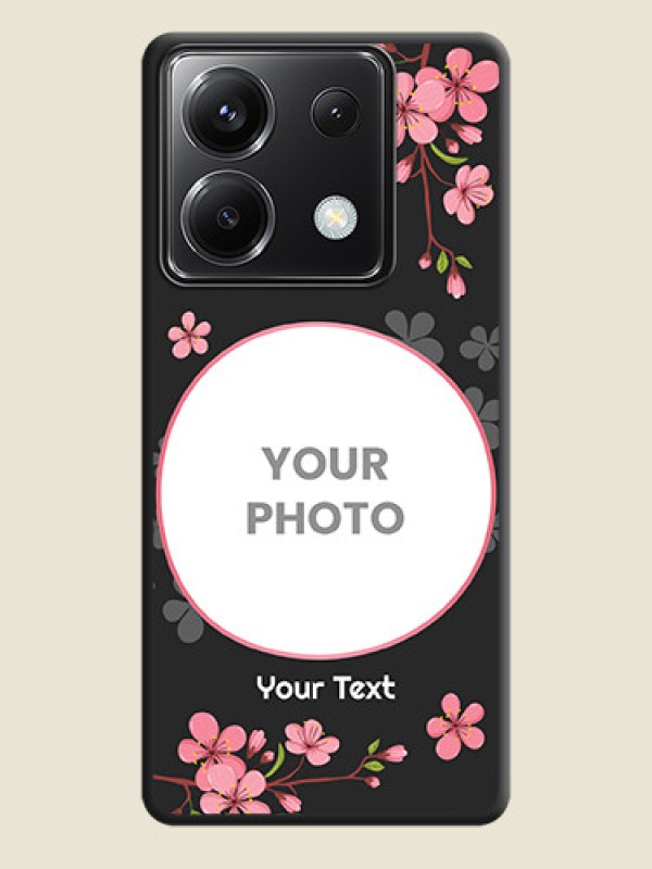 Custom Round Image with Pink Color Floral Design - Photo on Space Black Soft Matte Back Cover - Poco X6 5G - alternate view