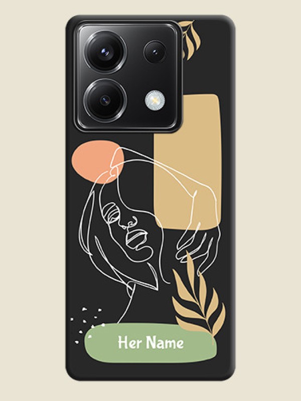 Custom Custom Text With Line Art Of Women & Leaves Design On Space Black Personalized Soft Matte Phone Covers - Poco X6 5G - alternate view