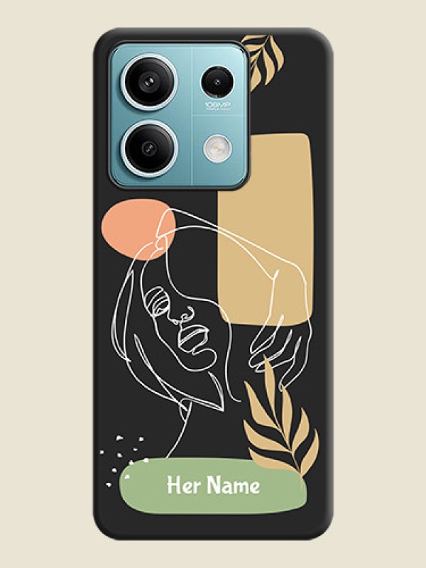 Custom Custom Text With Line Art Of Women & Leaves Design On Space Black Personalized Soft Matte Phone Covers - Poco X6 Neo 5G - alternate view