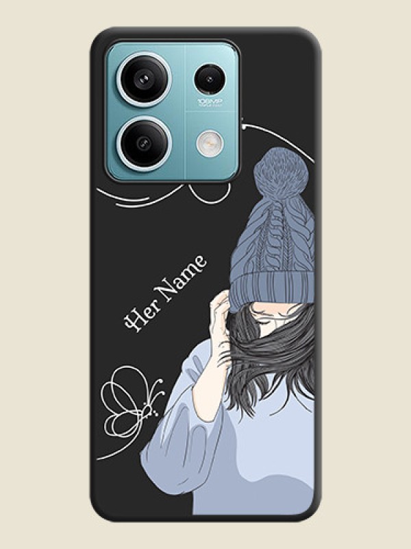 Custom Girl With Blue Winter Outfiit Custom Text Design On Space Black Personalized Soft Matte Phone Covers - Poco X6 Neo 5G - alternate view