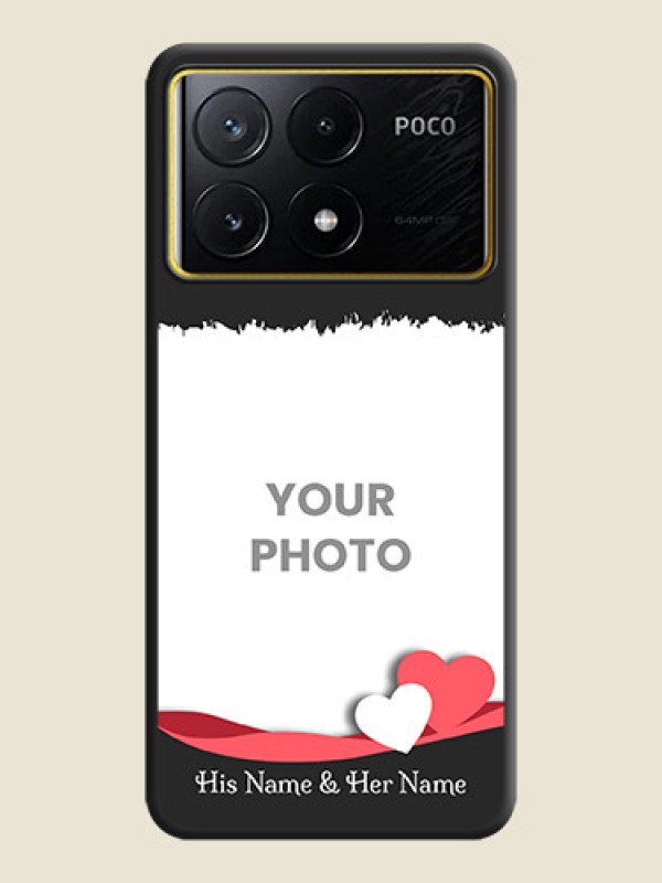 Custom Pink Color Love Shaped Ribbon Design with Text on Space Black Custom Soft Matte Phone Back Cover - Poco X6 Pro 5G - alternate view