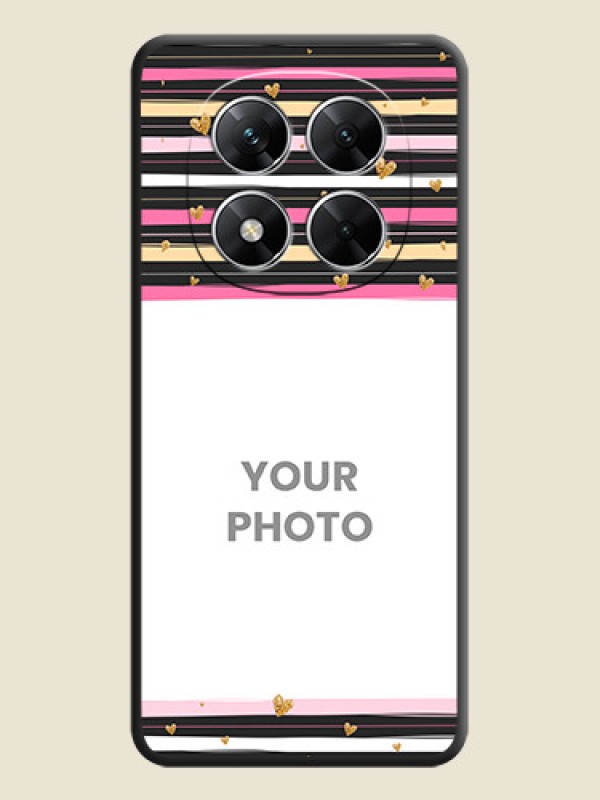 Custom Multicolor Lines and Golden Love Symbols Design on Photo On Space Black Custom Soft Matte Mobile Back Cover - Poco X7 5G