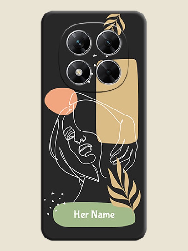Custom Custom Text With Line Art Of Women & Leaves Design On Space Black Custom Soft Matte Mobile Back Cover - Poco X7 5G