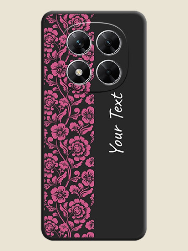 Custom Pink Floral Pattern Design With Custom Text On Space Black Custom Soft Matte Mobile Back Cover - Poco X7 5G