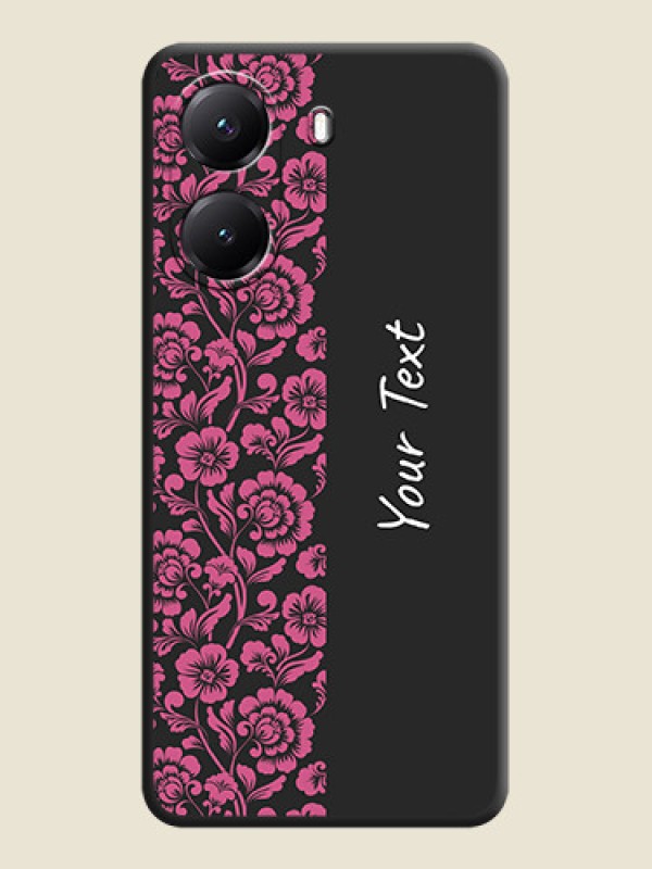 Custom Pink Floral Pattern Design With Custom Text On Space Black Custom Soft Matte Mobile Back Cover - Poco X7 Pro 5G - alternate view