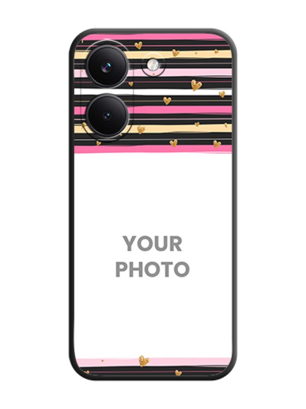 Custom Multicolor Lines and Golden Love Symbols Design on Photo On Space Black Custom Soft Matte Mobile Back Cover - Poco X8 Pro 5G - alternate view