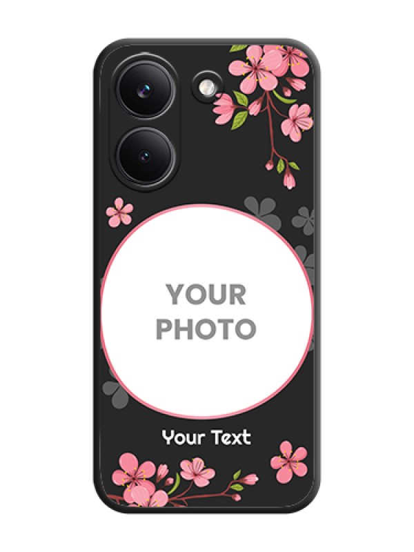 Custom Round Image with Pink Color Floral Design on Photo On Space Black Custom Soft Matte Mobile Back Cover - Poco X8 Pro 5G - alternate view